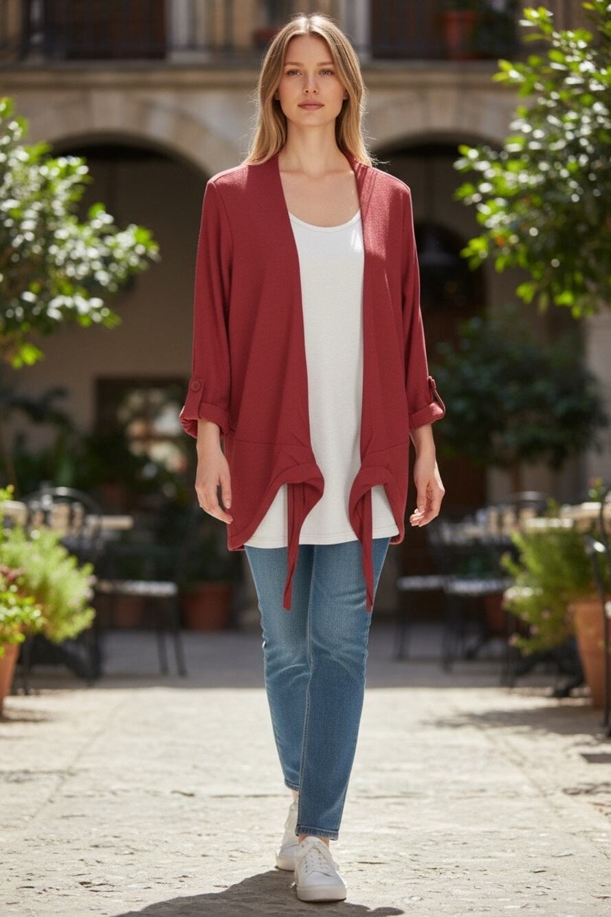 Notations Woman 1X Red Open Front Cardigan Layered Look Top Plus Size
